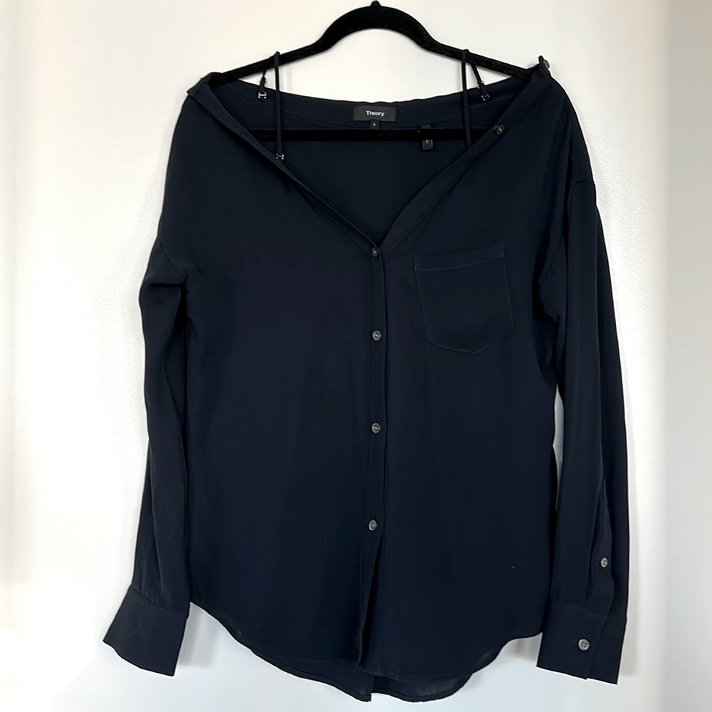 Navy silk Theory button up blouse
